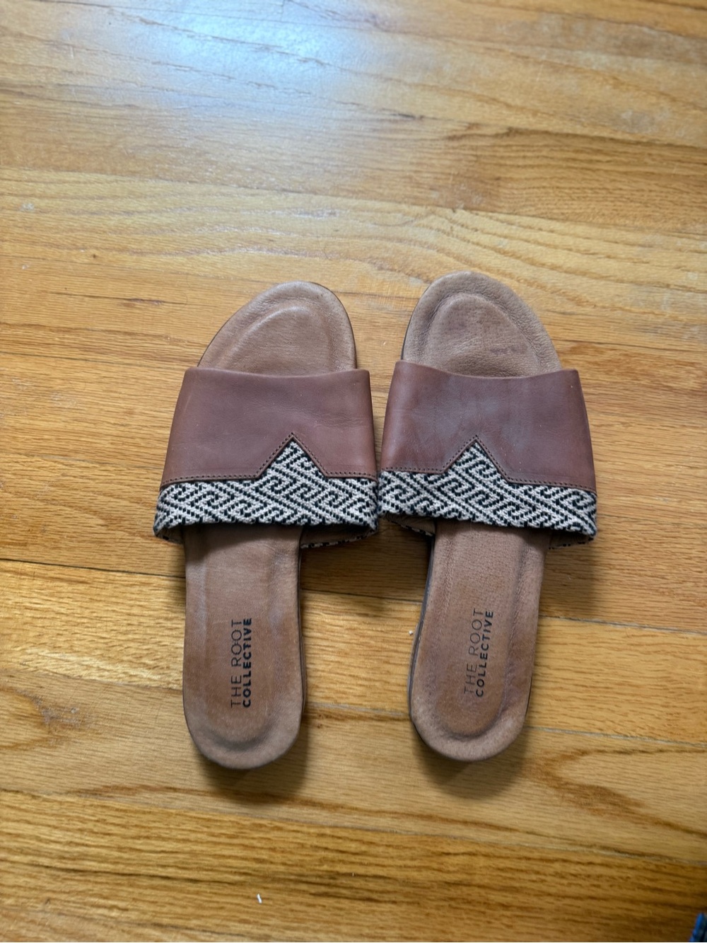 Women’s Brown Slide Sandals with Woven Accent